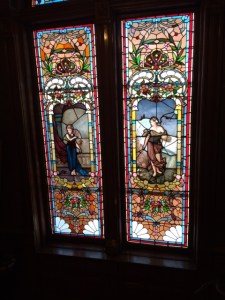Stained glass windows in the Copper King Mansion.