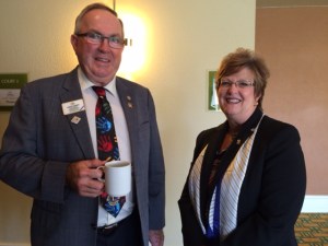 PID Marvin Chambers from Filmore, Saskatchewan and Lion Dianne Corlew enjoy an opportunity to catch up.